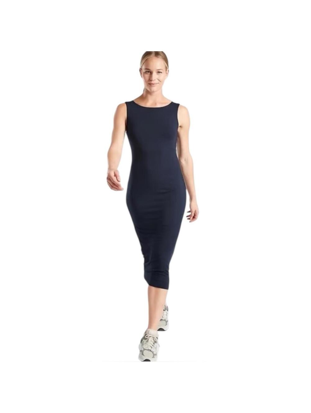 Athleta Santorini Navy Blue Midi Dress Size XSP Bodycon Athleisure Sleeveless